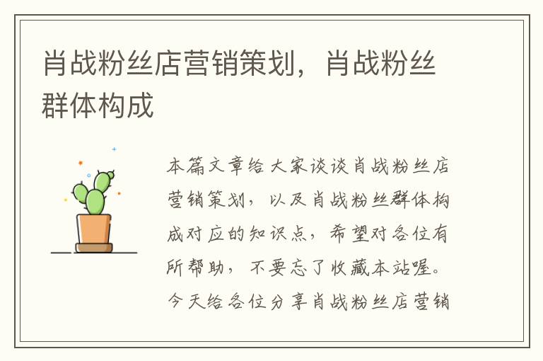 肖战粉丝店营销策划,肖战粉丝群体构成
