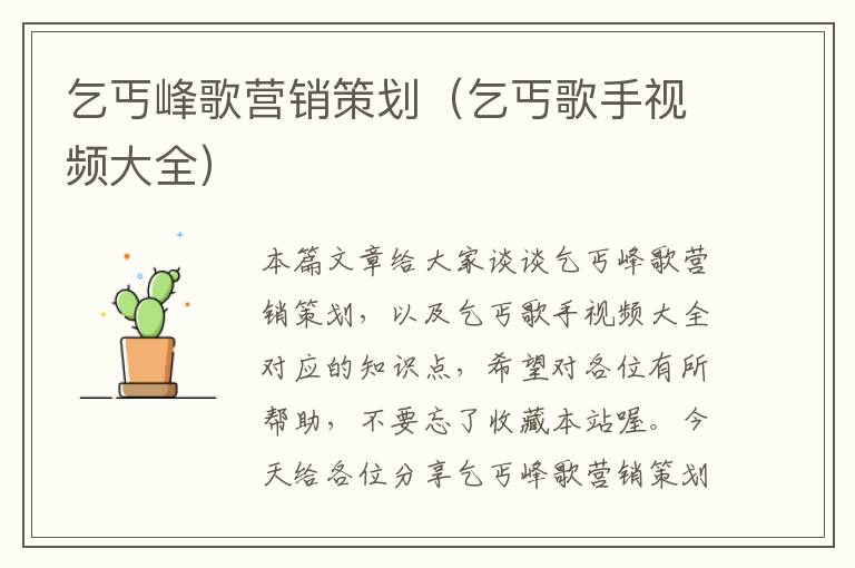 乞丐峰歌营销策划(乞丐歌手视频大全)