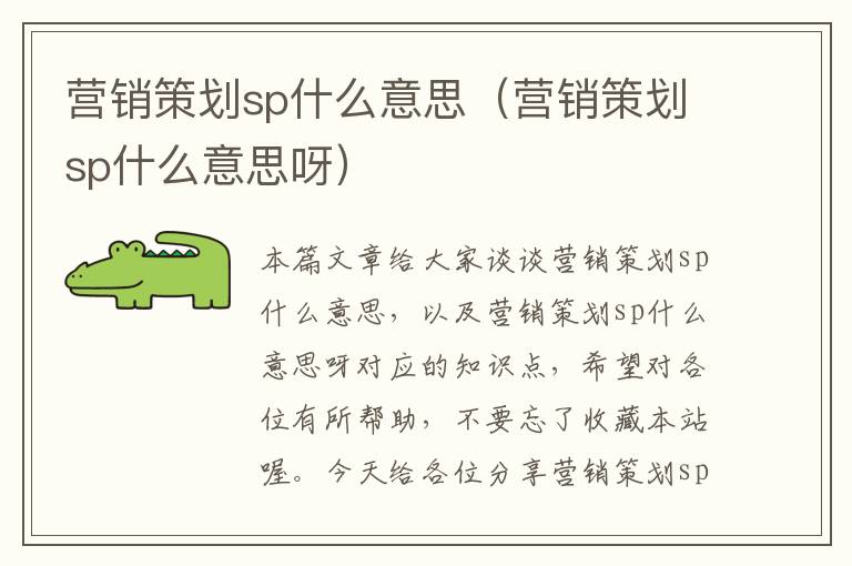 营销策划sp什么意思（营销策划sp什么意思呀）