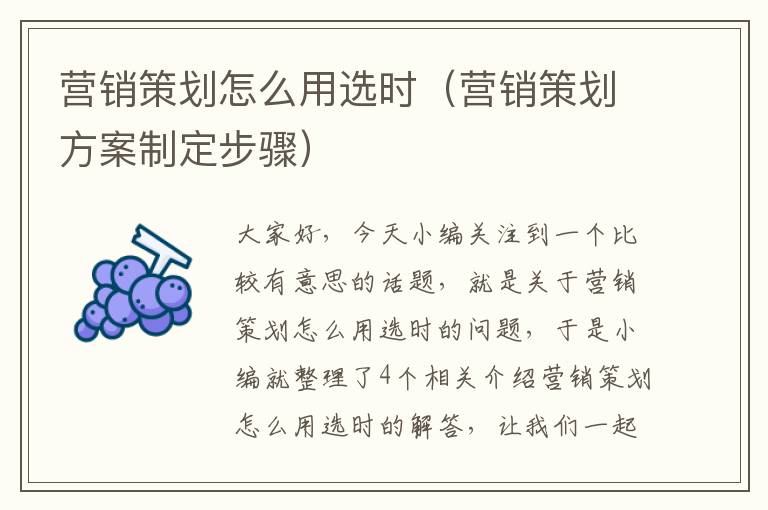 营销策划怎么用选时（营销策划方案制定步骤）