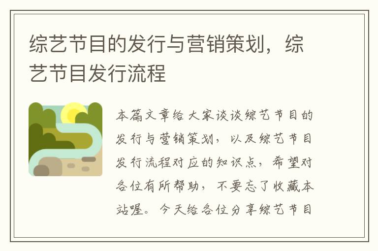 综艺节目的发行与营销策划,综艺节目发行流程