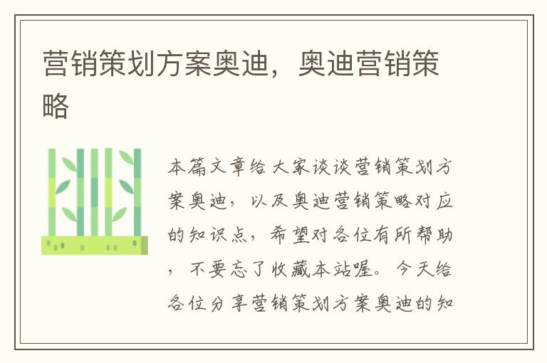 营销策划方案奥迪,奥迪营销策略