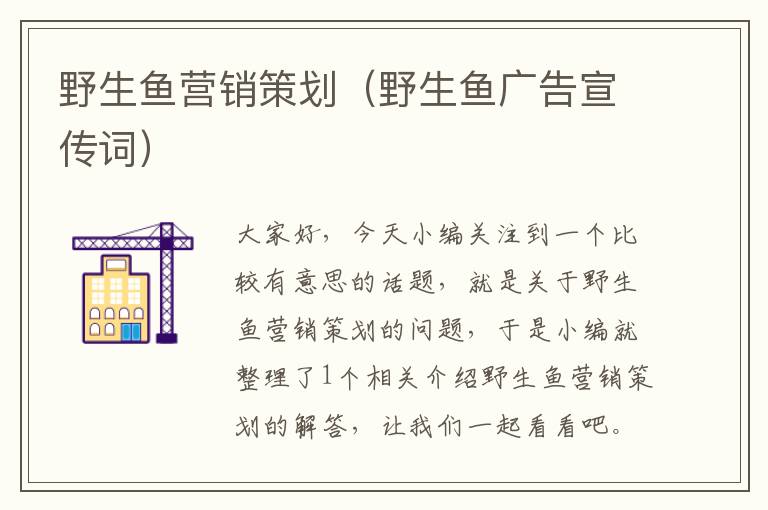 野生鱼营销策划(野生鱼广告宣传词)
