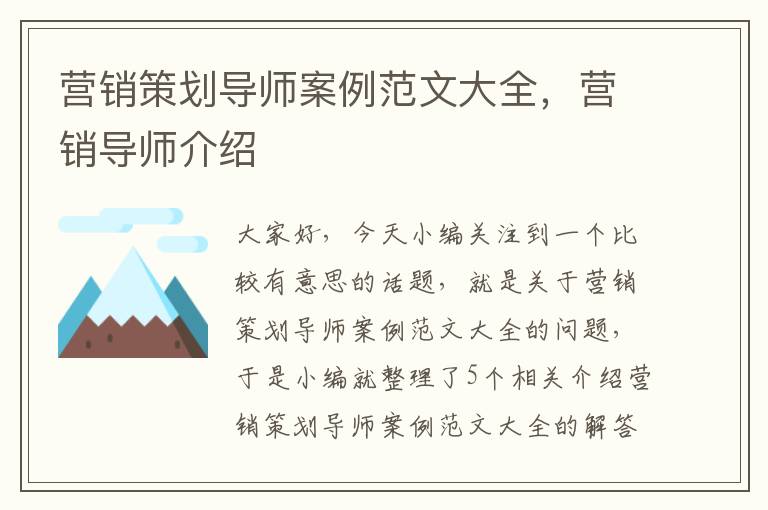 营销策划导师案例范文大全,营销导师介绍