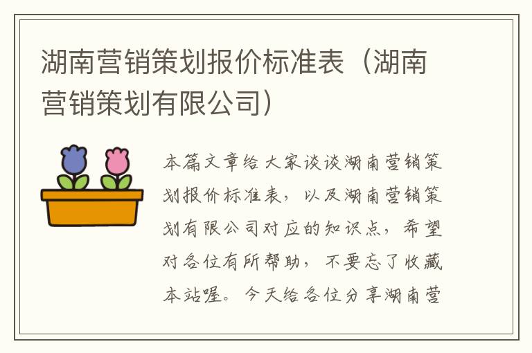 湖南营销策划报价标准表(湖南营销策划有限公司)