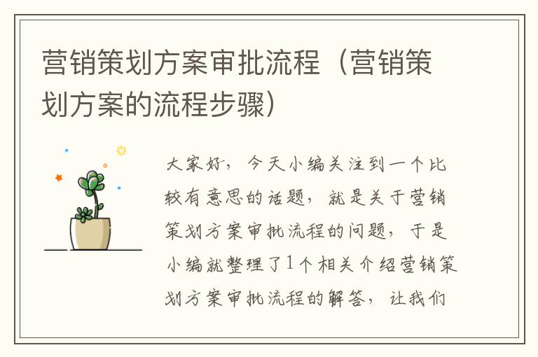营销策划方案审批流程(营销策划方案的流程步骤)