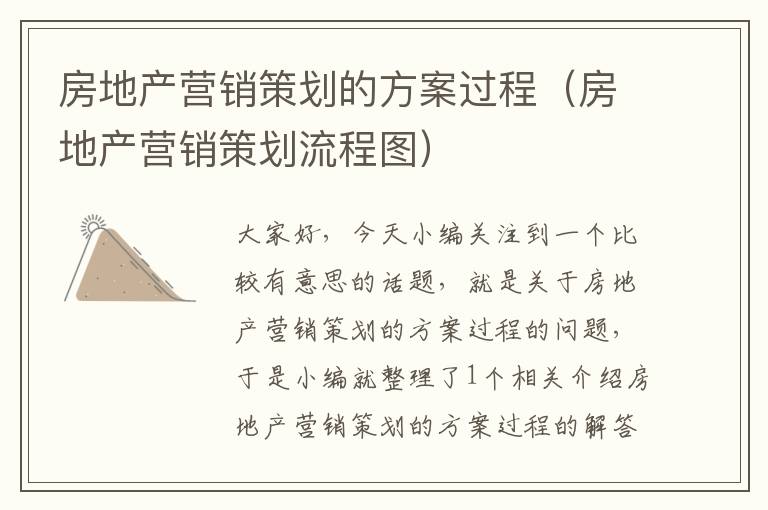 房地产营销策划的方案过程(房地产营销策划流程图)