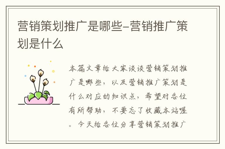 营销策划推广是哪些-营销推广策划是什么